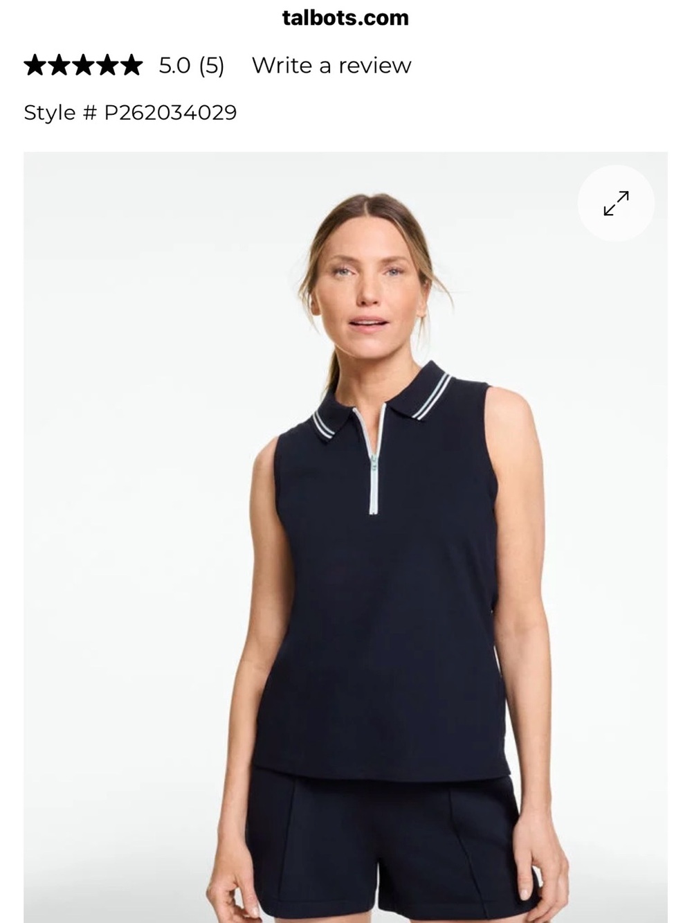 Talbots Navy Sleeveless Polo Zip-Front Tank